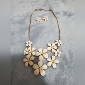 Floral White and Yellow Necklace and Earring Set